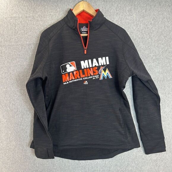 Women's Majestic Size XL MLB Miami Marlins Fleece Lined 1/4 Zip Sweater Pullover - Picture 1 of 11